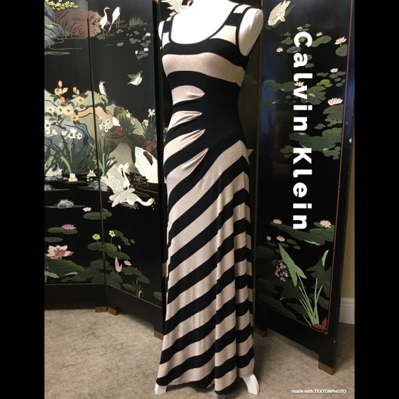 Calvin Klein Dresses & Skirts - Calvin Klein Ruched Striped Maxi Dress PB1